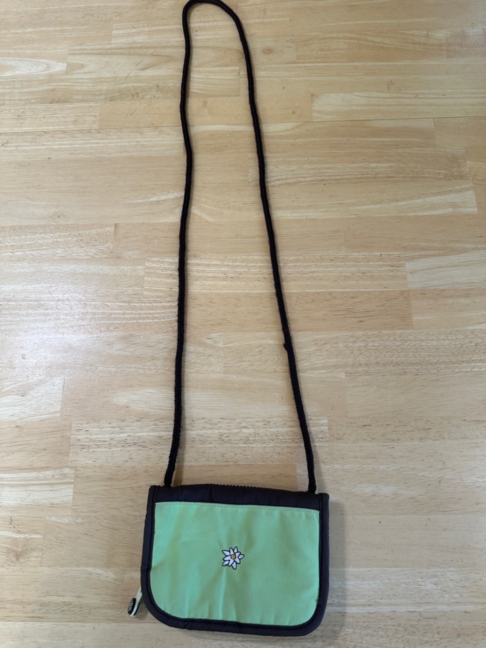 Sherpani ZOE Light Green Crossbody with Brown Trim and Daisy Embroidery
